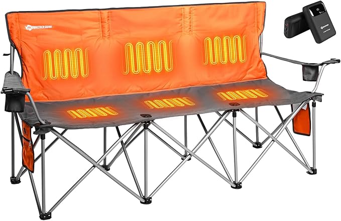 ANTARCTICA GEAR Heated 3-Person Camping Chair with 12V 15000mAh Battery Pack - Heavy-Duty XL Folding Bench for Outdoor, Campsites, Tailgating - Portable Heated Seating with Adjustable Warmth