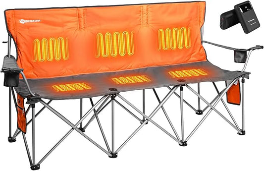 ANTARCTICA GEAR Heated 3-Person Camping Chair with 12V 15000mAh Battery Pack - Heavy-Duty XL Folding Bench for Outdoor, Campsites, Tailgating - Portable Heated Seating with Adjustable Warmth