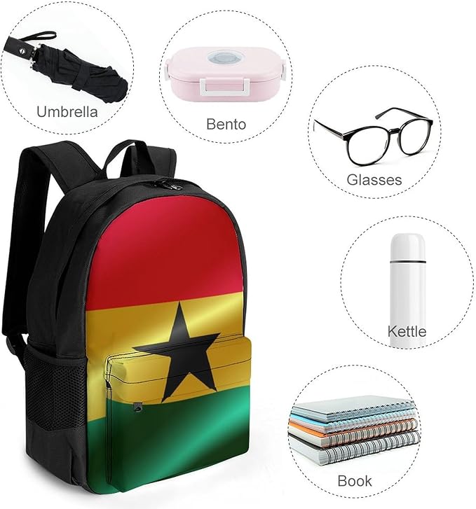 Lightweight Daypack Backpack for Trekking Work Running, Big Capacity Multipurpose Anti-Theft Bookbag, Flag Of Ghana Business Computer Bag
