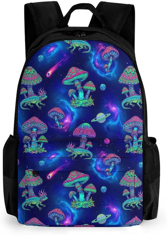 Polyester Daypack Backpack for Trekking Picnic Walking Cycling, Large Capacity Anti-Theft Multipurpose Shoulder Bag, Trippy Mushrooms Casual Daypack