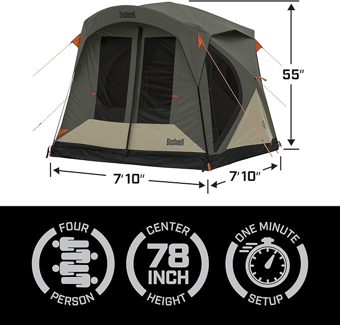 Bushnell Tent | Instant Pop Up 3P / 4P/ 6P / 8P Hub Style Tents | Best Pop Up Tent for Camping, Hiking, Family Camping, Hunting, Fishing, and Basecamp