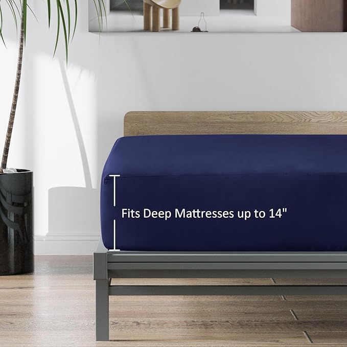 Twin Fitted Sheets 2 Pack Only, Mattress Up to 14 Inches Deep Pocket, Ultra Soft and Breathable Twin Bed Sheets, Long Lasting Single Fitted Sheets, Navy