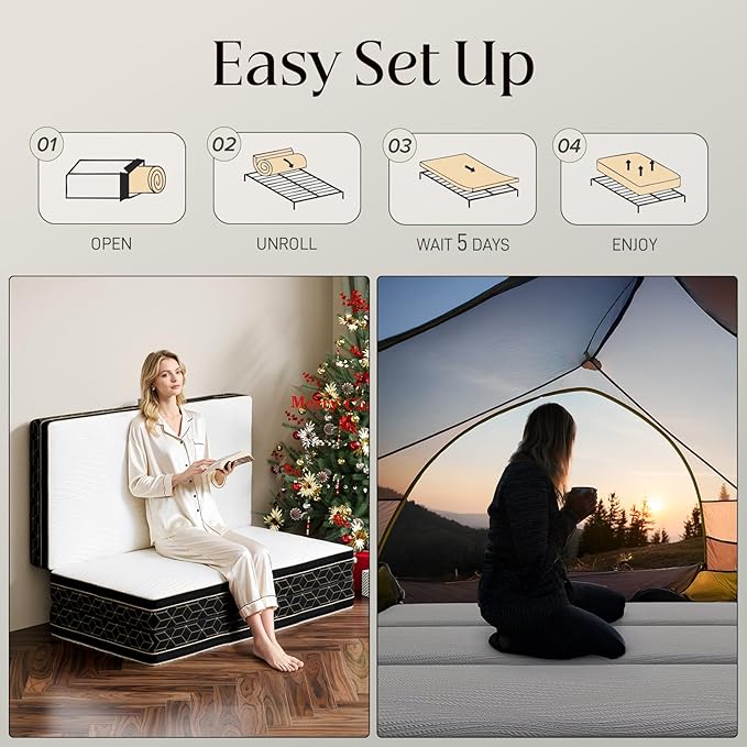 Tri-Fold Memory Foam Mattress Queen - 5.5 Inch Portable Folding Mattress with Handle & Washable Cover, Floor Bed with Non-Slip Base, Space-Saving for Room, Travel, Guest Bed, RV, 78"x58"x5.5"