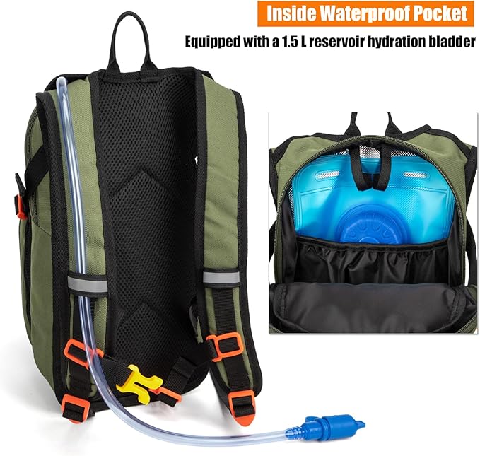 Kids Hydration Backpack, Water Hiking Backpack for Boys or Girls with 1.5L Reservoir Bladder