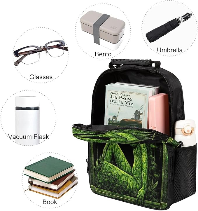 Rucksacks Lightweight Multipurpose Anti-Theft Beauty Green Marijuanaweed Leaf Woman Shoulder Bag Big Capacity Traveling Camping Backpack With Side Pockets
