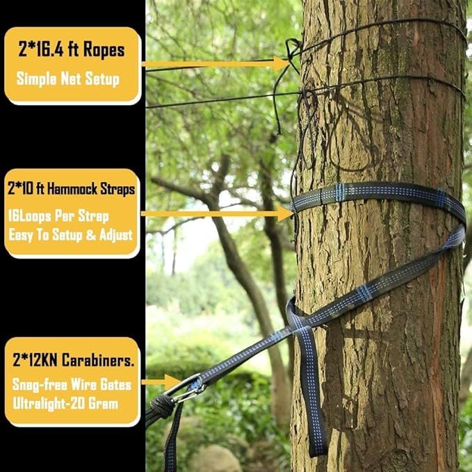Sunyear Camping Hammock with Net - Double&Single Hammock with House-Like Net- Easy Setup & Pack, Lightweight & Portable, Perfect for Hiking, Backpacking, Outdoor Sleeping