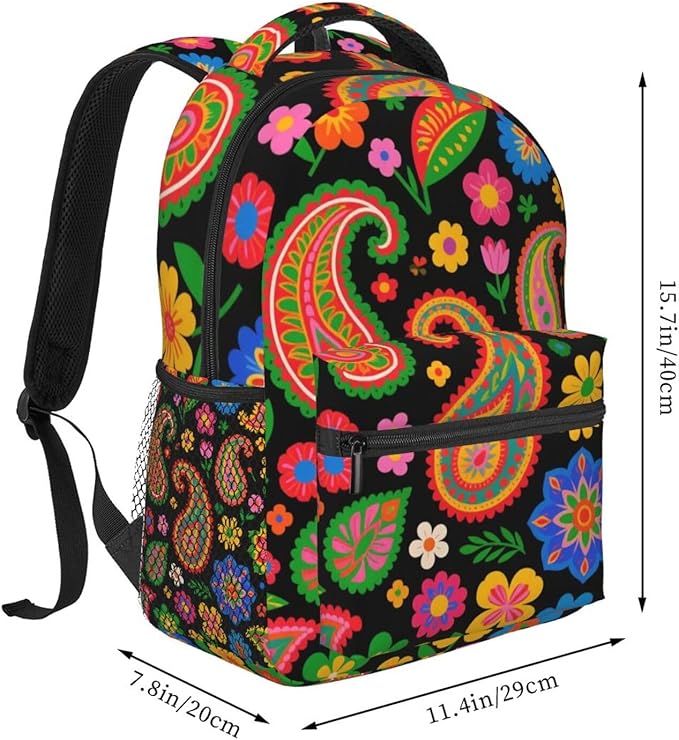 Rucksack Anti-Theft Multipurpose Large Capacity Carry On Bag, Abstract Paisley Texture Pattern Travel Hiking Bag Day Pack With Side Pockets