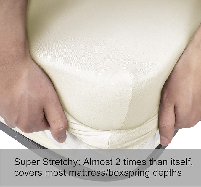 Soft Stretch Queen Size Fitted Sheet Only - Jersey Knit & Cozy T-Shirt Like, 4-Way Stretchy Snug Fit & Wrinkle Free, No More Slipping Mattress Sheets - Creamy Beige, Queen