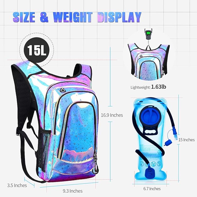 Hydration Backpack, Festival Rave Hydration Pack, Water Backpack with 2L Hydration Bladder, Rave Backpack Hydration Pack Hydropack Hydro for Hiking, Biking, Festivals, Raves