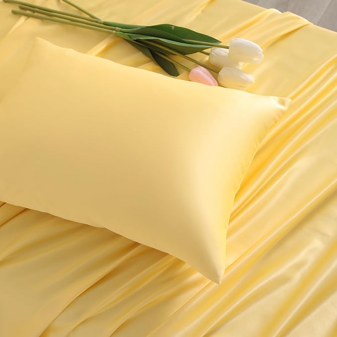 NTBAY Zippered Silk Satin Toddler Pillowcases - 2 Pack Hidden Zipper 13x18 Pillowcases - Luxury and Silky Baby Travel Pillow Covers, Yellow
