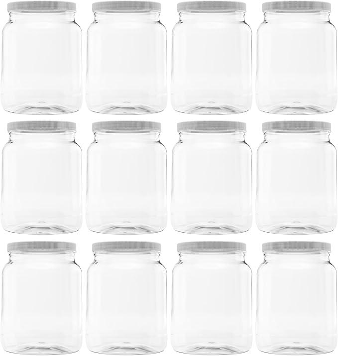 Plastic Storage Jars with Leak Proof Lids, BPA Free, Hand Wash Only (64oz, 12PK White)