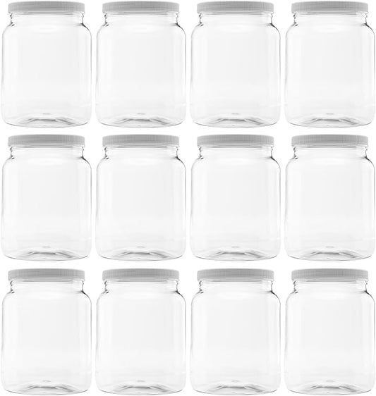 Plastic Storage Jars with Leak Proof Lids, BPA Free, Hand Wash Only (64oz, 12PK White)