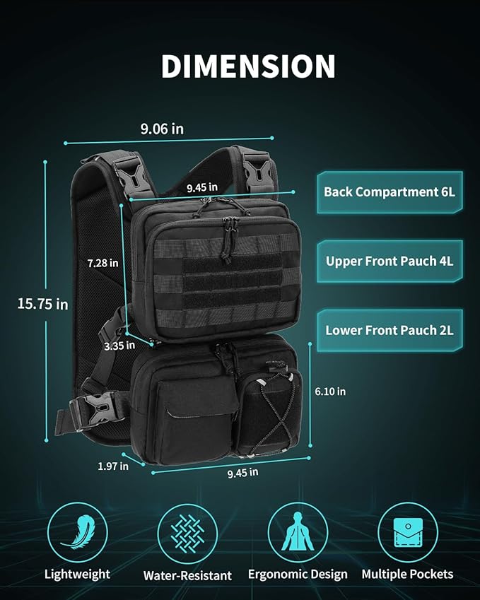 Blue Quartz 3-in-1 Running Vest with 2L Water Bladder, Lightweight Tactical Hydration Backpack with Detachable Waist Pack, Reflective Chest Pack for Hiking Running Cycling Race for Women Men