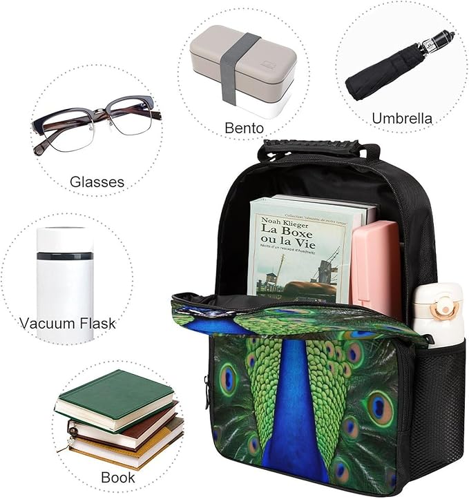 Lightweight Daypack for Camping Business Walking Cycling, Large Capacity Anti-Theft Multipurpose Bookbag, Peacock Feather Gym Outdoor Hiking Backpack