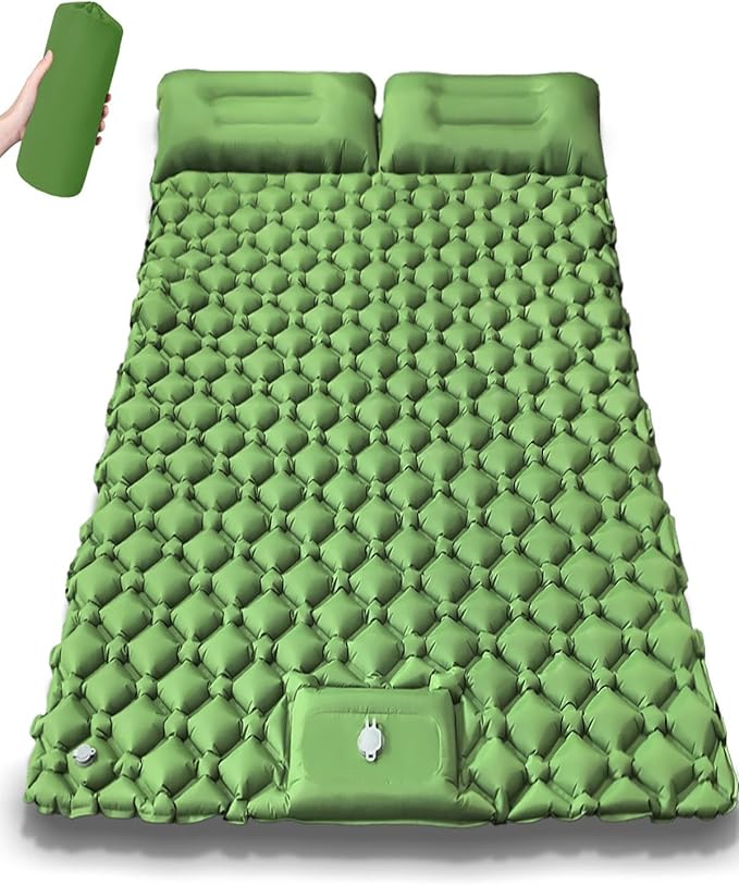 Lounge Mat - Your Portable Chill Zone Thick Memory Foam Sleeping Pad for Outdoor Camping Self Inflating Air Mattress with Pump Folding Backpacking Bed Mat Hiking Essentials Gear(Double-Green)