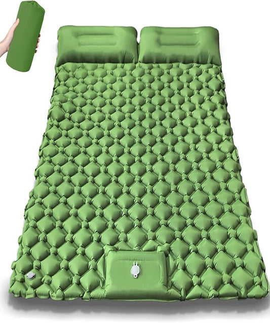 Lounge Mat - Your Portable Chill Zone Thick Memory Foam Sleeping Pad for Outdoor Camping Self Inflating Air Mattress with Pump Folding Backpacking Bed Mat Hiking Essentials Gear(Double-Green)