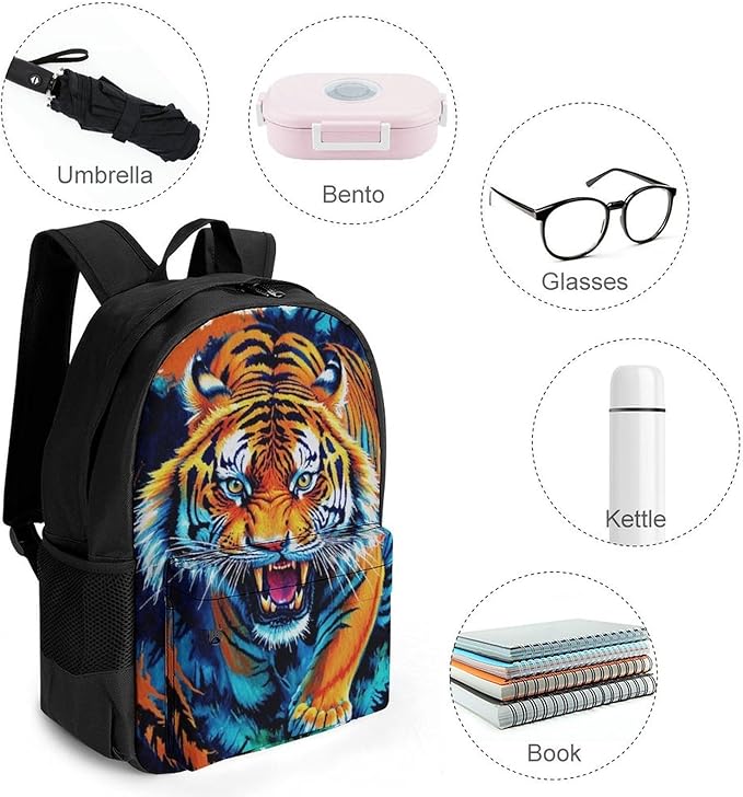 Supdreamc Rucksacks Lightweight Multipurpose Anti-Theft Blue Fierce Wild Tiger Animal King Art Shoulder Bag Big Capacity Laptop Book Bag Rucksack With Padded Straps