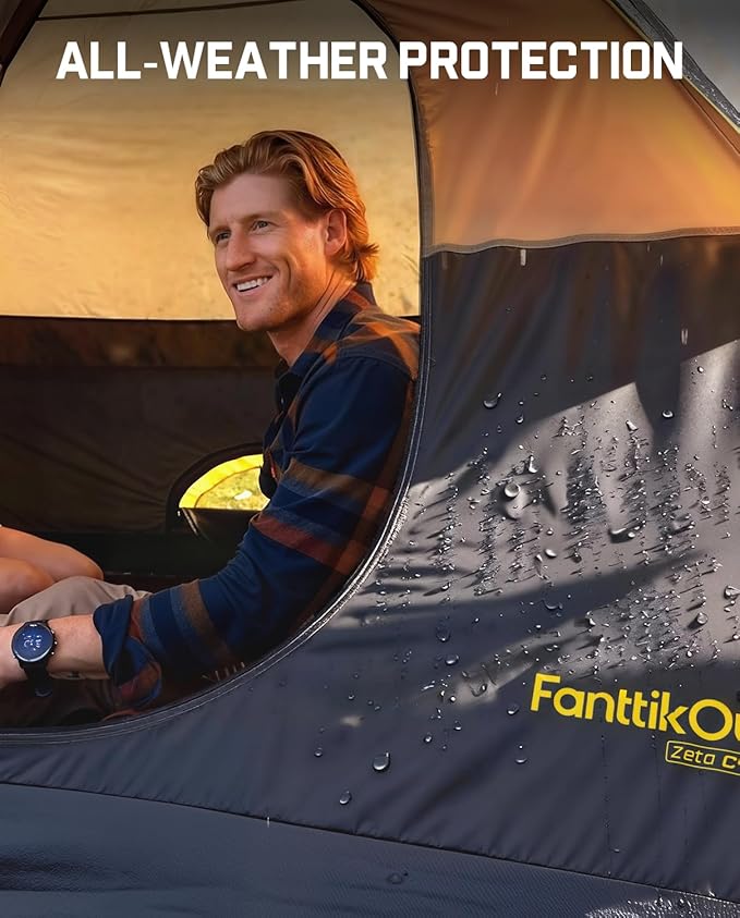 FanttikOutdoor Zeta C2/3/4 Camping Tent, 2/3/4 Person Instant Dome Tent, Easy Setup in 60s, Portable Waterproof Cabin Tent with Pre-Attached Poles & Air Vent, Ideal for Camping, Hiking, Backyard