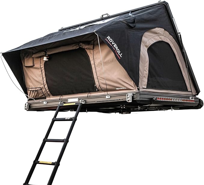 Rooftop Tent, Hardshell Roof Top for 2-4 Person, with Aluminum Telescopic Ladder, LED Strip Light