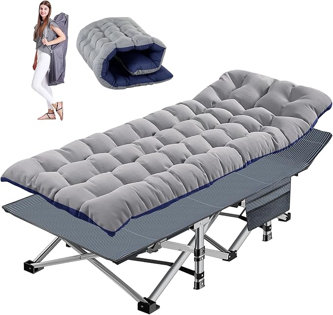 NAIZEA Folding Camping Cots for Adults, Portable Cot with Mattress Heavy Duty Outdoor Bed with Carry Bag 1200d Oxford Cloth Sleeping Cots for Camping Office Nap Home Guest Beach Travel