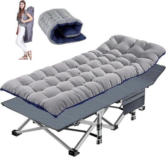 NAIZEA Folding Camping Cots for Adults, Portable Cot with Mattress Heavy Duty Outdoor Bed with Carry Bag 1200d Oxford Cloth Sleeping Cots for Camping Office Nap Home Guest Beach Travel