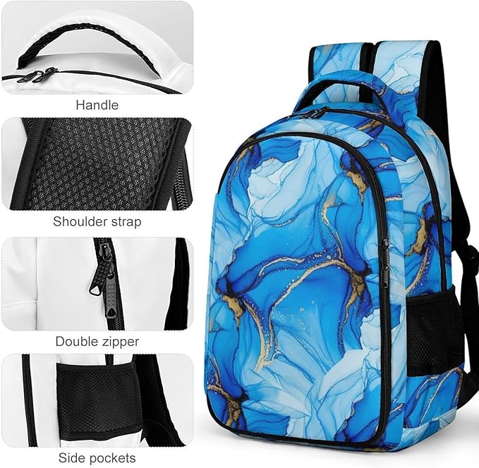 Carry On Anti Theft Laptop Backpack Trippy Tie Dye Blue, Large Sturdy Travel Bag with Multi Compartments for Business Weekender Hiking
