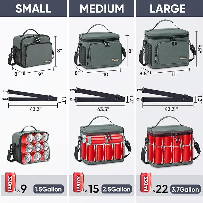 BALEINE Insulated Lunch Bag for Men Women, 22 Can Leakproof Cooler Bag with Adjustable Shoulder Strap for Work Picnic, Lunch Box for Women Men (Large, Black)