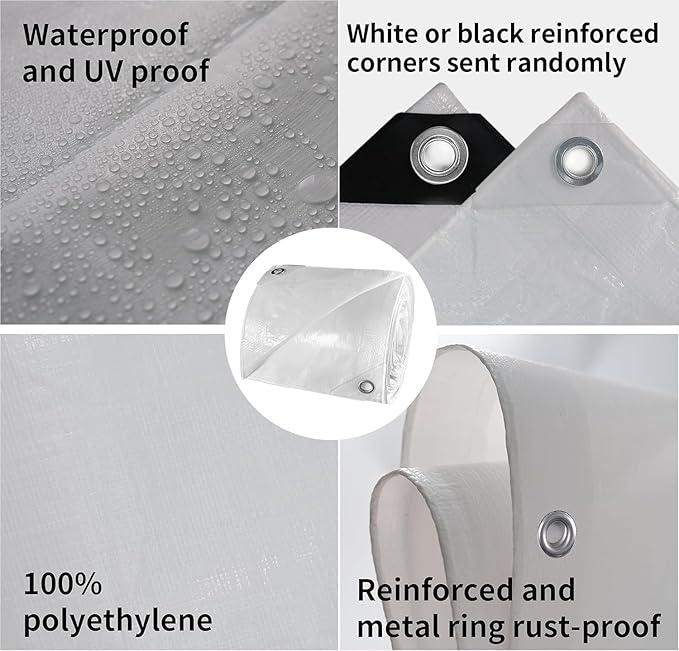 TARPAL 30'x50' White Tarp Waterproof 7.5 mil Medium Duty All Purpose Poly Tarps Cover Waterproof,Snow Proof UV Protection,Rip and Tear Proof,Poly Tarpaulin
