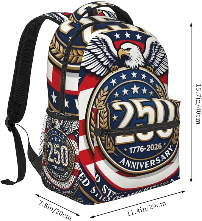 Daypack Backpack Polyester Multipurpose Anti-Theft 250th Anniversary 1776-2026 Patriotic Eagle Art Shoulder Bag Big Capacity Gym Outdoor Hiking Backpack With Smooth Zippers