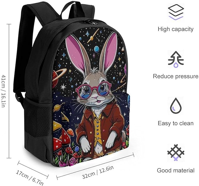 Rucksacks Lightweight Multipurpose Anti-Theft Psychedelic Rabbit Space Mushroom Art Shoulder Bag Big Capacity Traveling Camping Backpack With Side Pockets