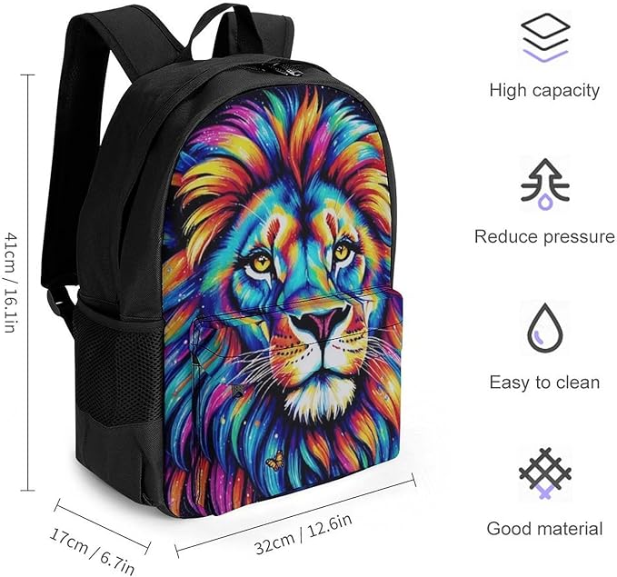 Daypack Backpack Polyester Multipurpose Anti-Theft Galaxy Lion Art Shoulder Bag Big Capacity Gym Outdoor Hiking Backpack With Smooth Zippers