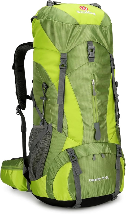 Hiking Backpack for Men and Women 70L+5L Waterproof Lightweight Camping Daypack with Rain Cover for Outdoor Travel Mountaineering - Frameless (Green)