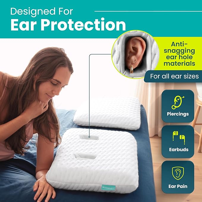 BLISSBURY Ear Pillow with Hole | Ear Piercing Pillow | Adjustable Memory Foam with for chondrodermatitis CNH | Piercing Pillow for Side Sleepers