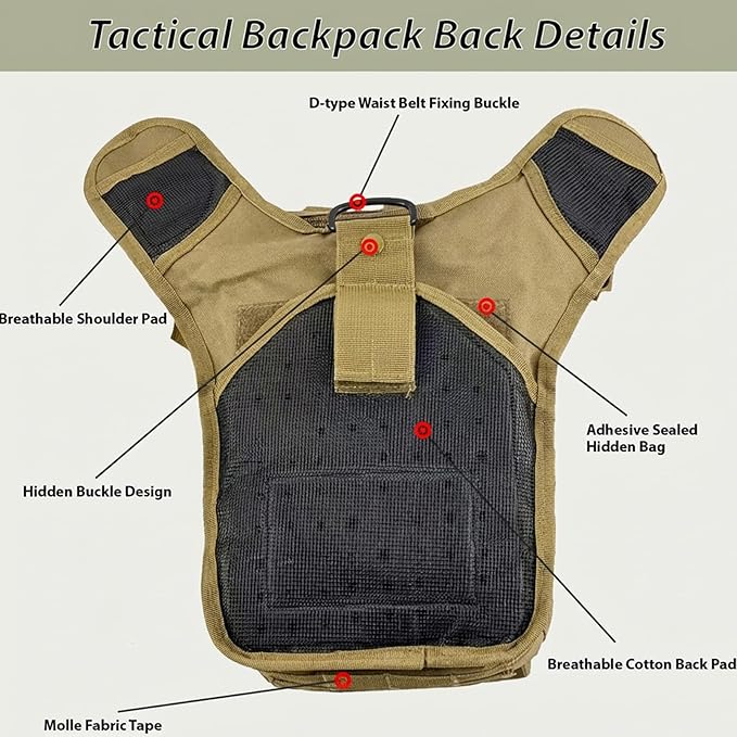Tactical Backpack for Men，Military Sport Bag Pack Sling Shoulder Backpack Tactical Crossbody Bag EDC Molle Assault Range Bag Chest Pack for Hiking Camping Outdoor - Khaki