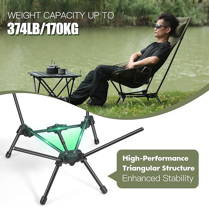 Compact Folding Camping Chair,Backpacking Chair,Supports 374lbs,Portable Travel & Hiking Chair,Lightweight Design,Perfect for Hiking Gear, Picnics and Traveling
