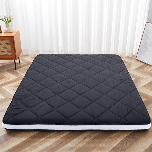 Twin Size Futon Mattress - Extra Thick Foldable Japanese Floor Mattress - Memory Foam Sleeping Pad for Adults - Tatami Mat Suitable for Camping & Guest -Diamond Black