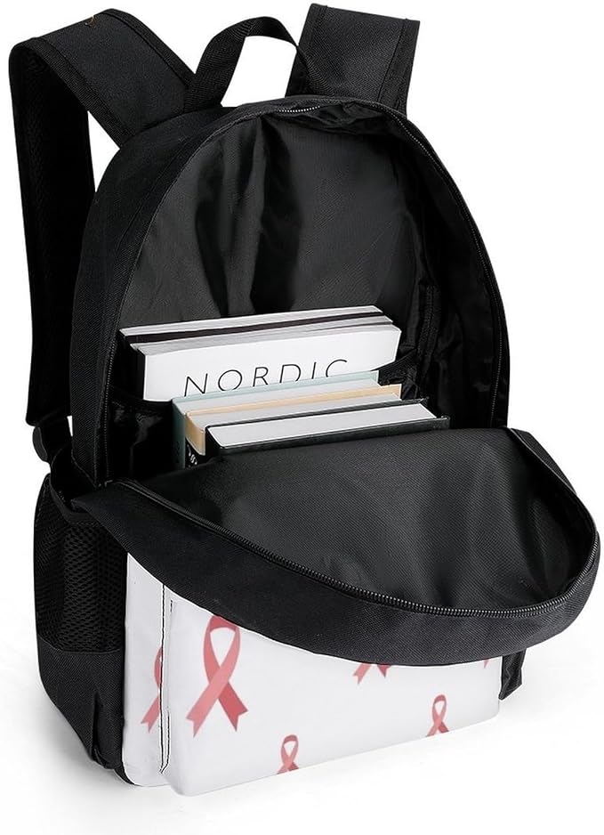 Supdreamc Lightweight Daypack Backpack for Trekking Work Running, Big Capacity Multipurpose Anti-Theft Bookbag, Breast Cancer Awareness Pink Ribbons White Business Computer Bag