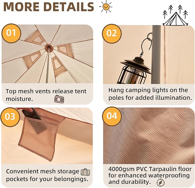 Bell Tent for Family Camping, 9.8/13.1/16.4 FT Yurt Tent with Stove Jack, 4 Season Oxford Tents for Outdoor Party, Hot Tent Shelter Fits 3-4 People