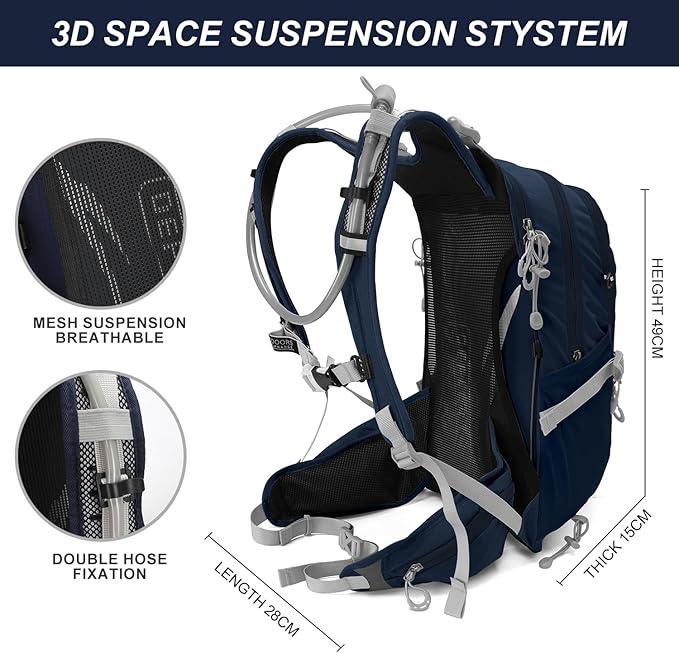 IX INOXTO 20L Hydration Backpack, Waterproof Hiking Internal Frame Backpacks with 2L Hydration Water Bladder and Rain Cover for Men, Lightweight Travel Daypack for Cycling,Camping,Ski (dark blue)