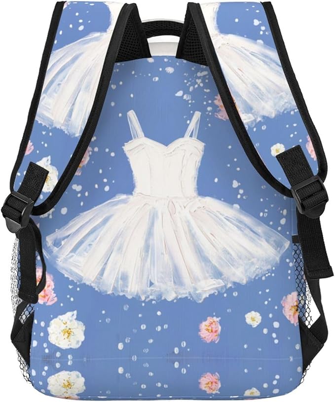 Rucksacks Lightweight Multipurpose Anti-Theft Pink Flower White Skirt Watercolor Art Shoulder Bag Big Capacity Laptop Book Bag Rucksack With Padded Straps