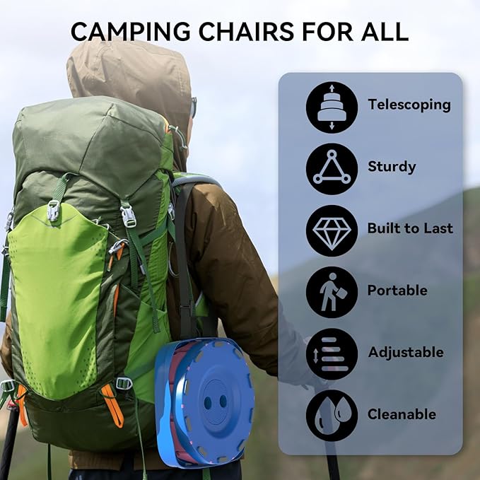 Upgraded Collapsible Stool, Portable Folding Stool, Telescoping Camping Chair with Max Load Capacity 485lbs, Square Retractable Stool for Camping Gardening Fishing Hiking BBQ [Rainbow+Blue]