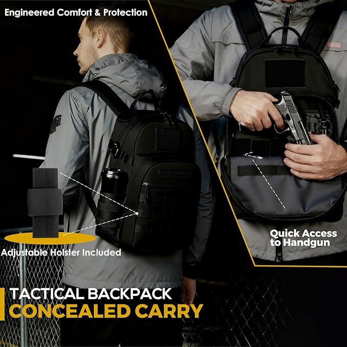 Tactical Backpack for Men Military Backpacks with Holster Army 3 Days Assault Pack Bug Out Bag for Hiking Camping (Black)