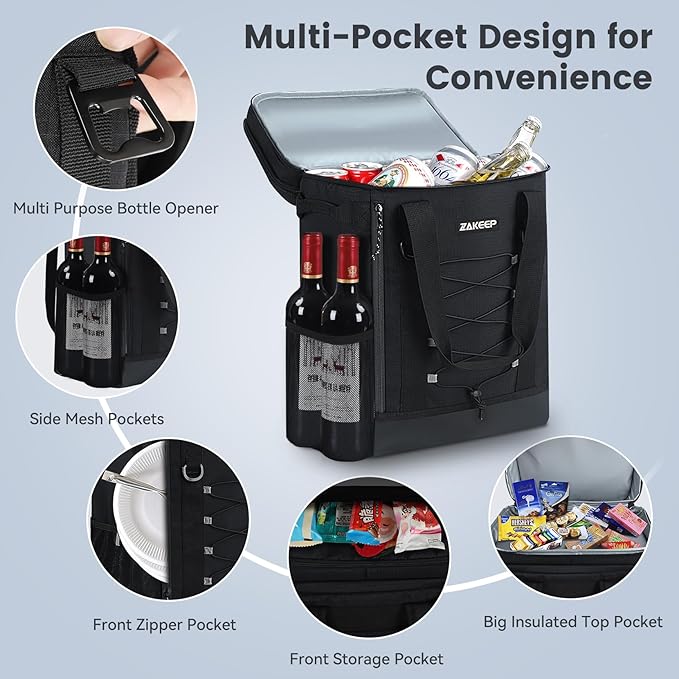 Cooler Backpack, 36 Cans Multifunctional Leakproof Cooler Backpack with Padded Top Handle, Mesh Pocket for Camping BBQ