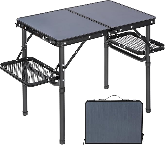 RedSwing Small Folding Table 2ft, Adjustable Height with Extra Space, Lightweight and Portable Aluminum Frame Camping Table for Outdoor Indoor Picnic, Black