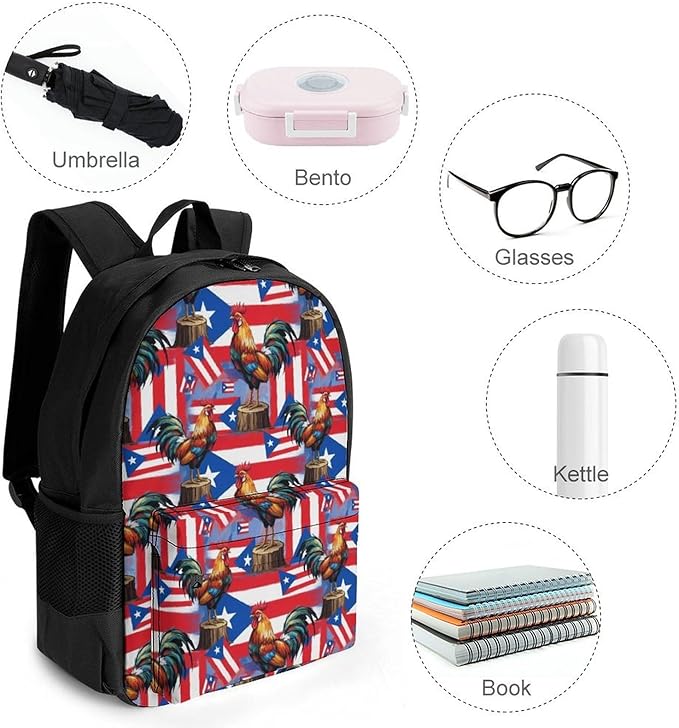 Lightweight Rucksacks for Climbing Outdoors Walking Cycling, Large Capacity Anti-Theft Multipurpose Carry On Bag, Pride Rooter And Ameican Puerto Rico Flag Camping Outdoor Backpack