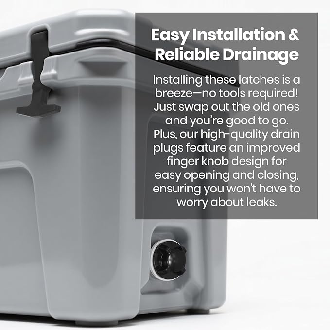 Upgraded Cooler Latches & Drain Plug Kit - Durable Rubber, Compatible with Yeti Roadie, Tundra, Tank, and RTIC