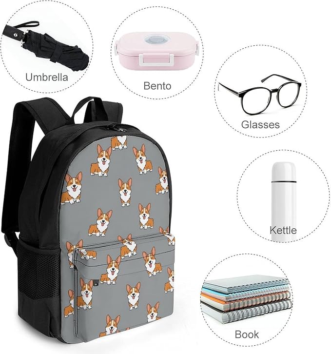 Adults Lightweight Funny Cute Corgis Puppy Shoulder Book Bags Big Capacity Shoulder Bag With Adjustable Shoulder Straps for Trekking Work Walking Cycling