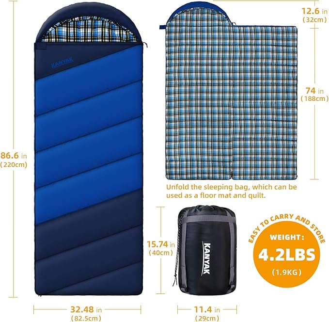 Cotton Flannel Liner Sleeping Bag for Adults Teens Kids, Cold Weather & Warm, 3 Seasons, Lightweight Compact Camping Essentials Equipment, Hiking, Outdoor, Travel