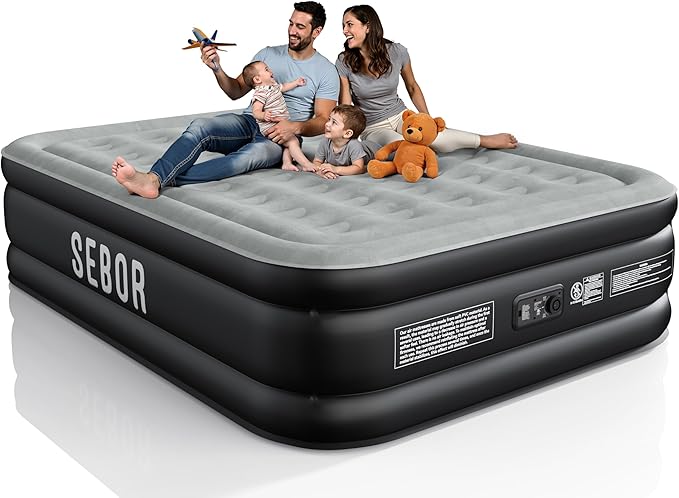Sebor Air Mattress Queen with Built-in Pump 18", Comfortable Self-Inflating Air Mattress with High-Speed Pump, Durable Blow Up Mattress Queen with Storage Bag for Guests, Camping, Travel