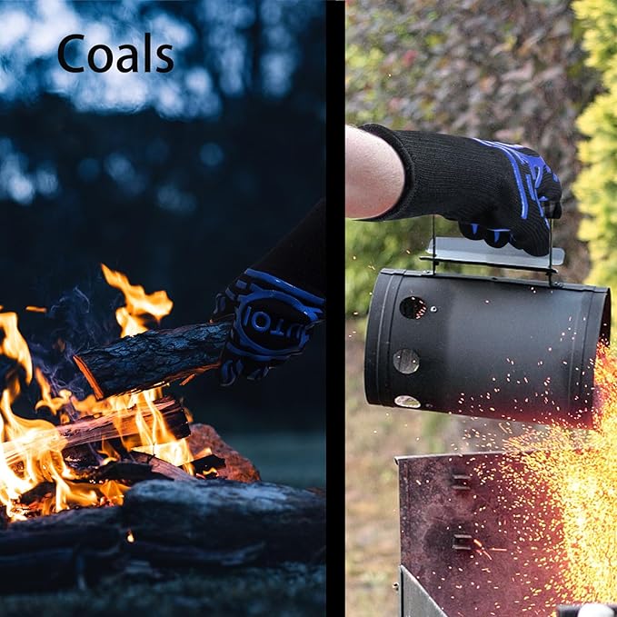 BBQ Gloves, 1472°F Heat Resistant Grilling Gloves, Silicone Non-Slip Long Cooking Gloves for Kitchen, Oven, Baking Campfire and Smoker, EN407 Certified, Blue, XL Size, 1 Pair